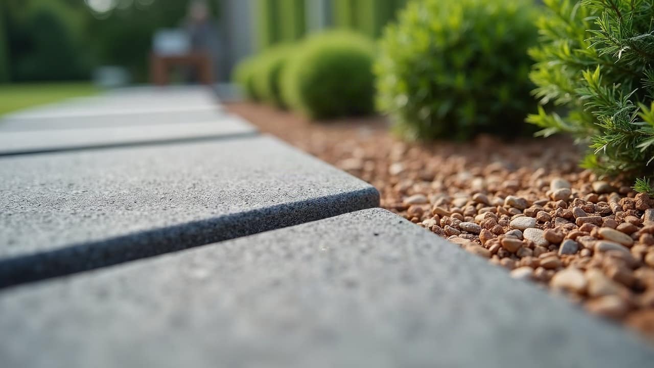 Jonction de bordure acier corten, ligne droite nette, teinte rouille homogène