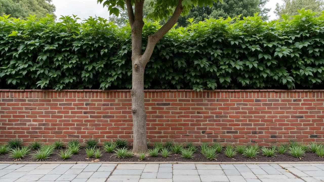 Feuillage d'un jeune arbre d'ornement bien installé, écorce nette, base du tronc paillée